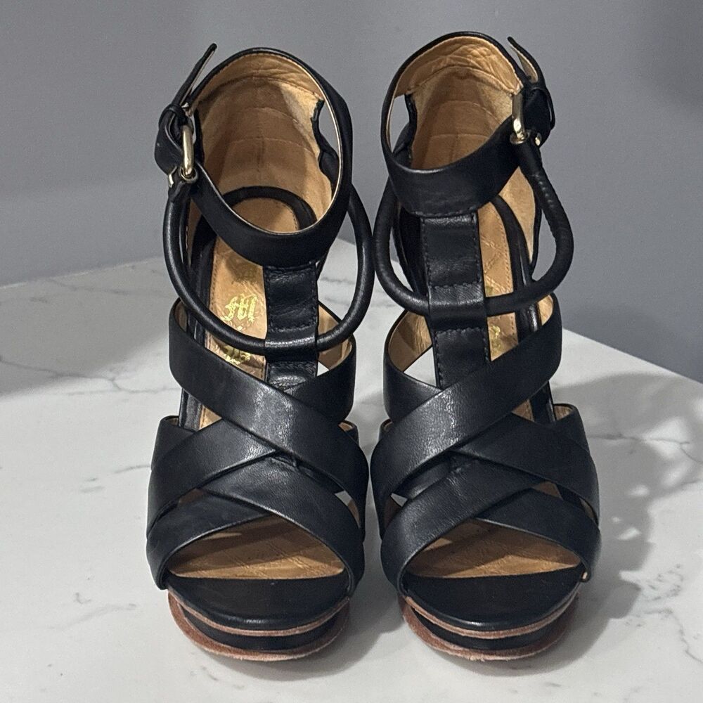 Vintage Y2K LAMB Gwen Stefani High Heels 8 Black Leather Stiletto Platform - Picture 10 of 16